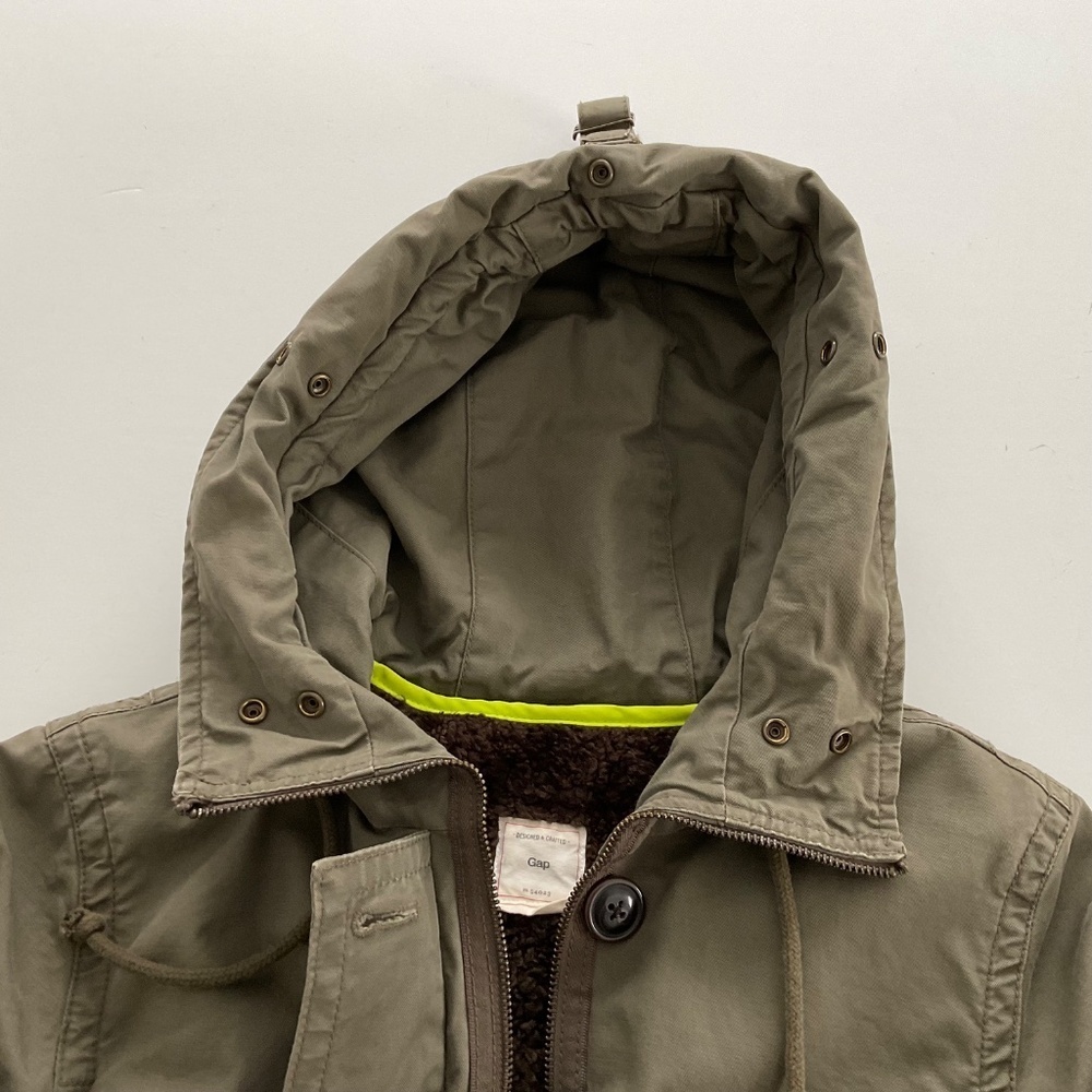 GAP Women's Hooded Utility Parka Jacket Sz S Olive Green Military Lined Winter - Picture 11 of 16